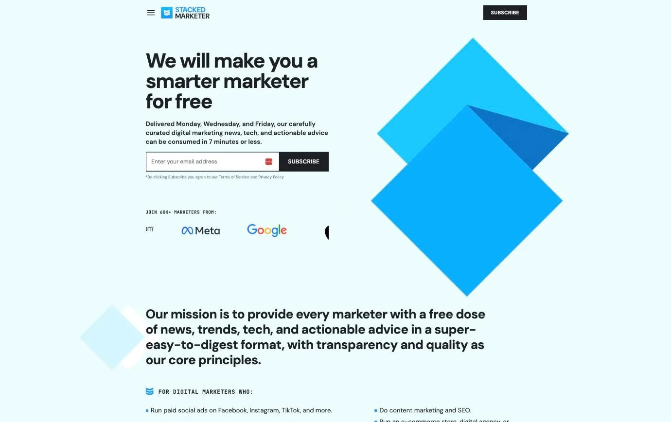The old STACKED MARKETER WordPress homepage