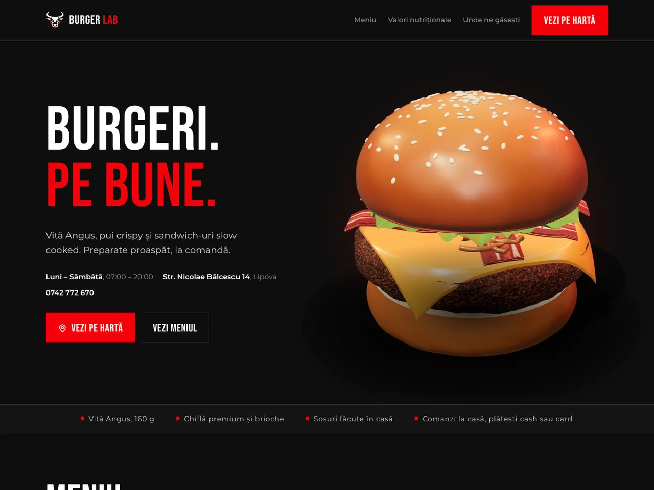 The finished Burger Lab website