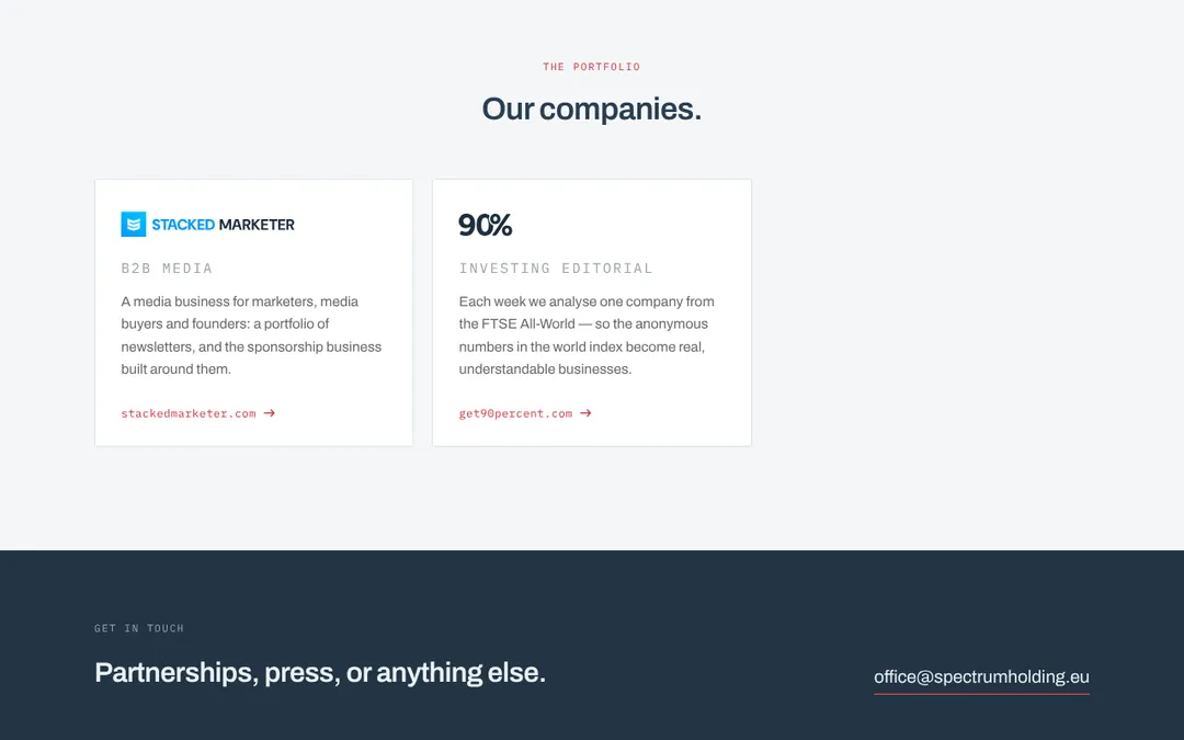 Spectrum Holding website before the change