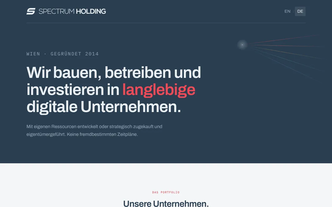 Spectrum Holding website after the change: the whole site in german too