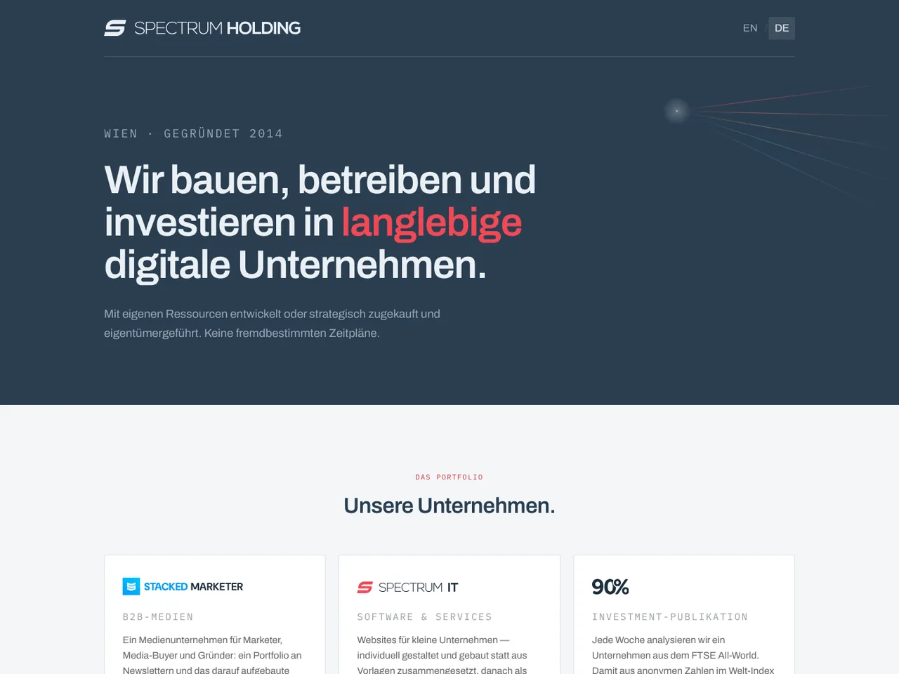 Die neue Startseite von spectrumholding.eu