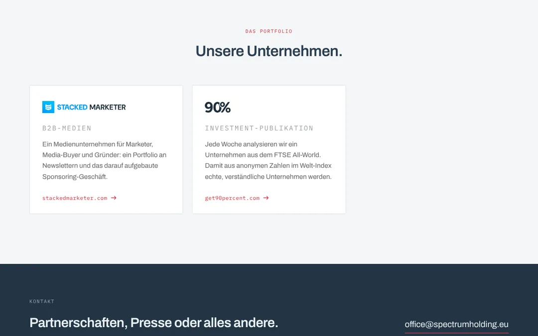 Spectrum-Holding-Website vor der Änderung