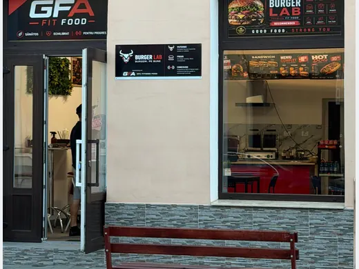 A phone photograph of the Burger Lab storefront