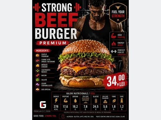A supplier poster showing a burger and its ingredients
